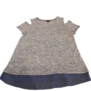 Inc International Concepts Women's Blue Heather Chiffon-Hem Cold Shoulder Top XL